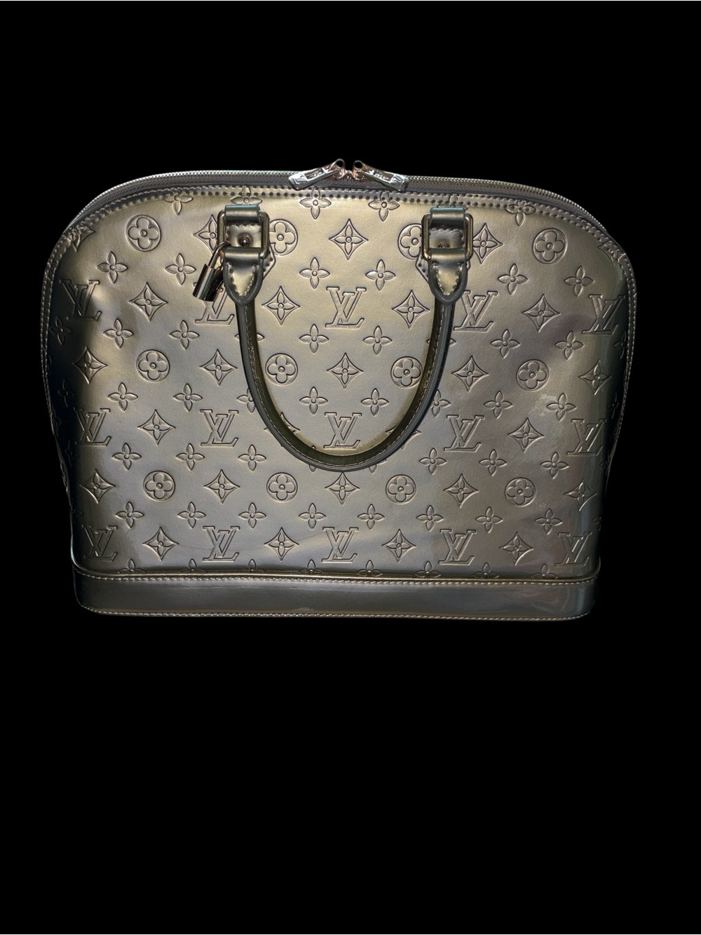 Louis Vuitton Alma large handbag in silver gray monogram patent leather